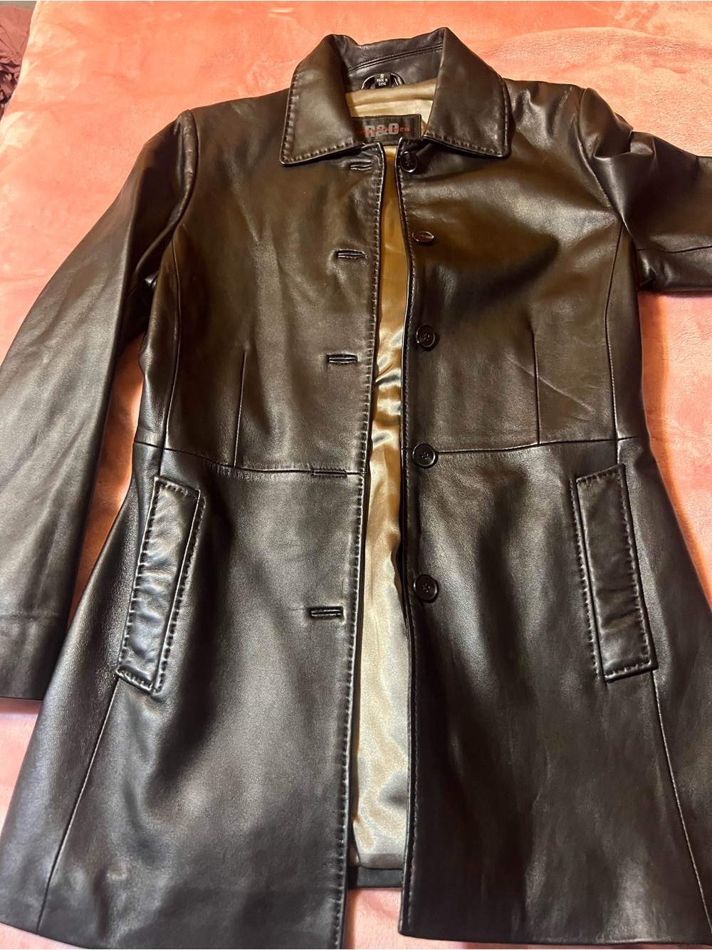 Women's Black Faux Leather Button-Front Coat